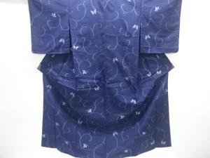 未使用品　蝶に唐草模様織り出し手織り紬単衣着物